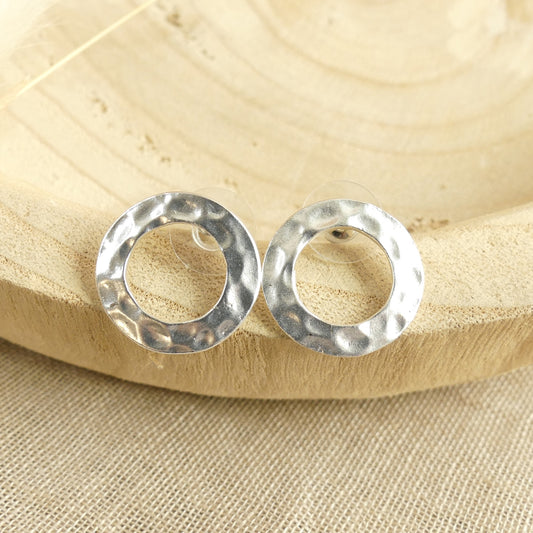 Boucles d'oreilles rondes martelées argent