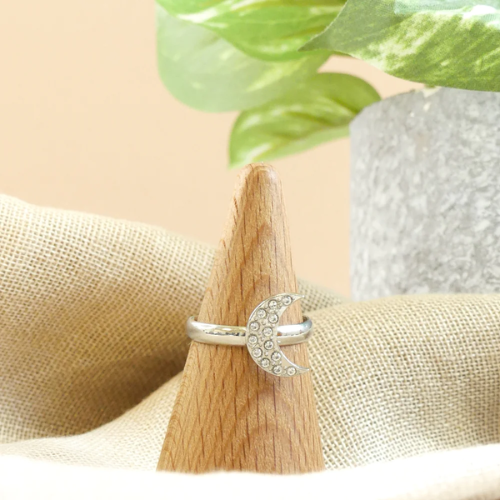Bague demie-lune argent ornée de cristaux