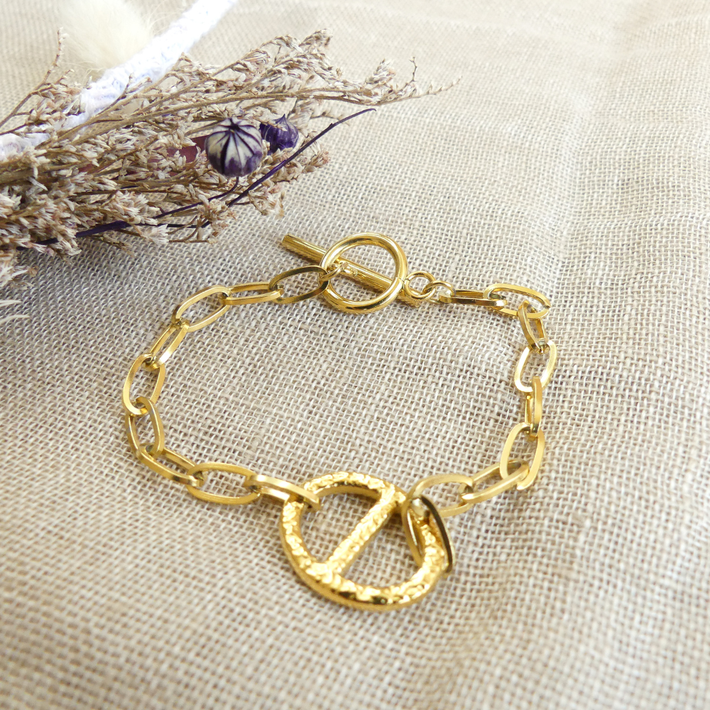 Bracelet maillons grain de café en fermoir T