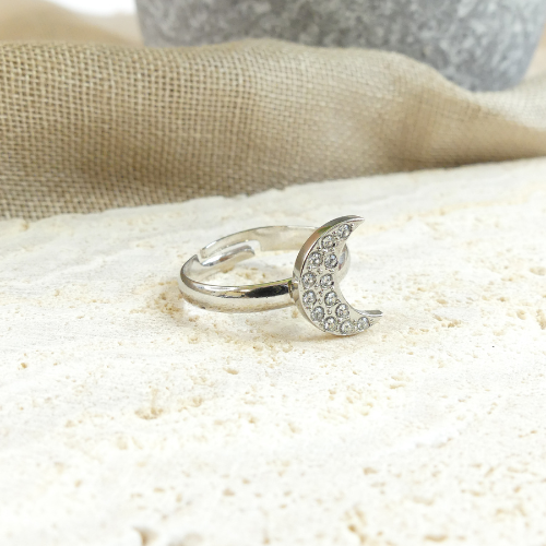 Bague demie-lune argent ornée de cristaux