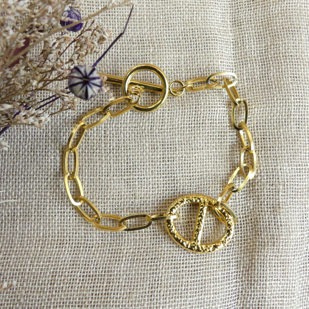 Bracelet maillons breloque grain de café en fermoir T