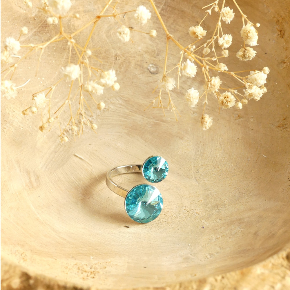 Bague ornée de deux cristaux Turquoise
