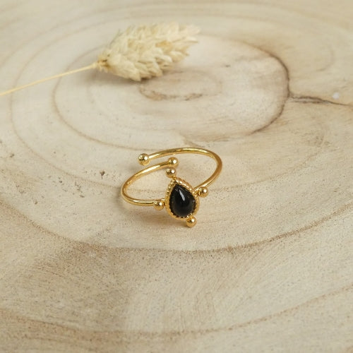Bague goutte d'eau noire et dorée
