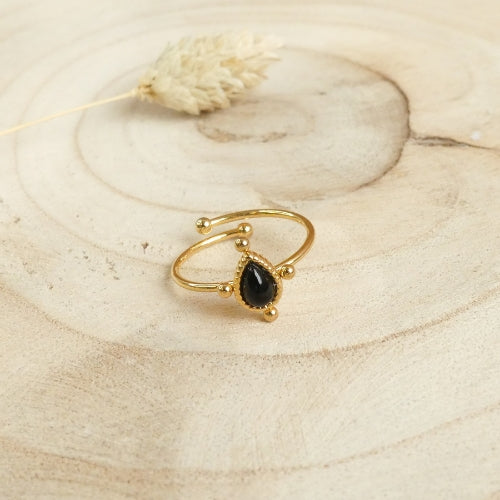 Bague goutte d'eau noire et dorée
