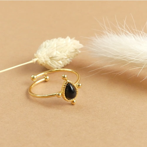 Bague goutte d'eau noire et dorée