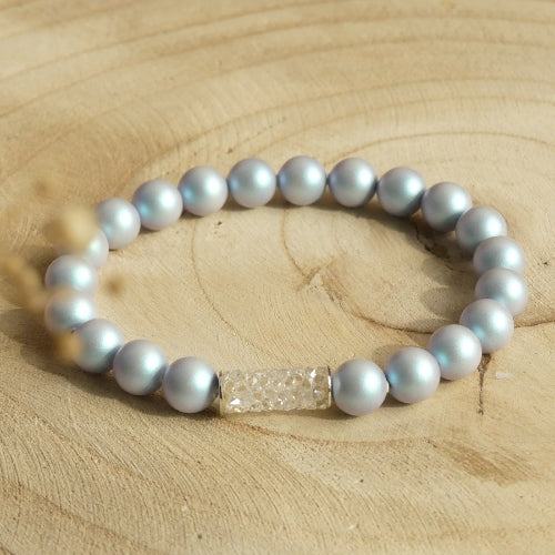 Bracelet perles nacrées bleues satin, fermoir cristal Swarovski®