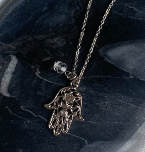 Collier main de fatma argent et cristal Swarovski