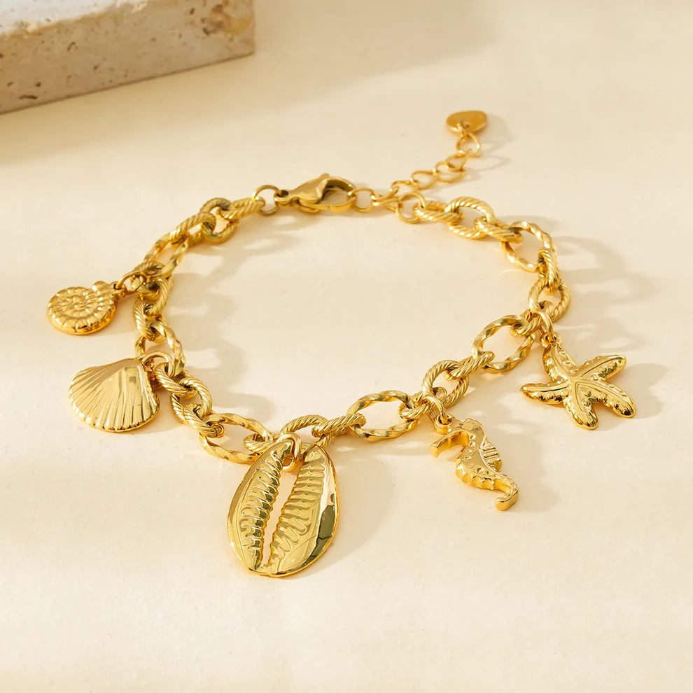 Bracelet pendentif Marina, breloques marines dorées