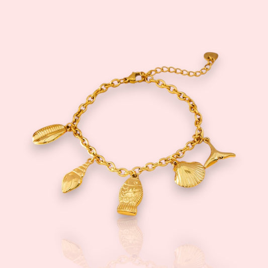 Bracelet pendentif Sea, breloques marines dorées