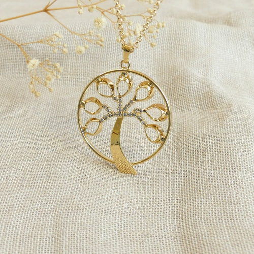 Sautoir arbre de vie cristaux Swarovski plaqué or