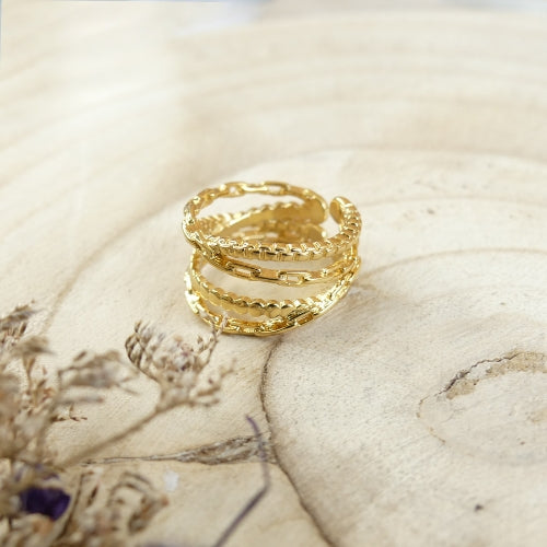 Bague anneaux texturés entrelacés