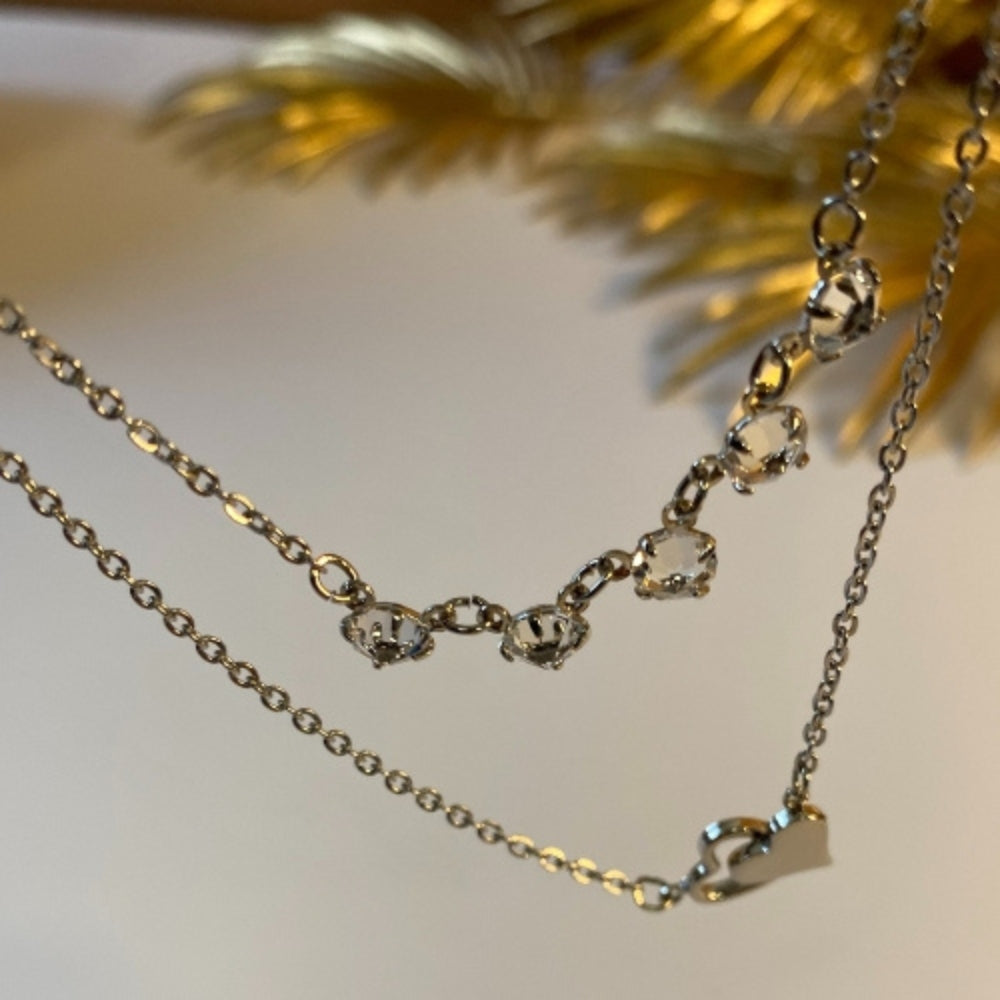 Collier double cœur argent avec ses 5 cristaux