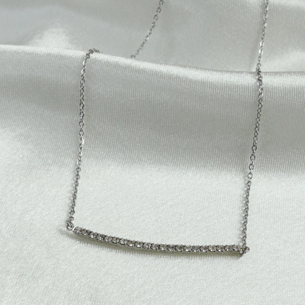 Collier barre horizontal argent pavée de cristaux