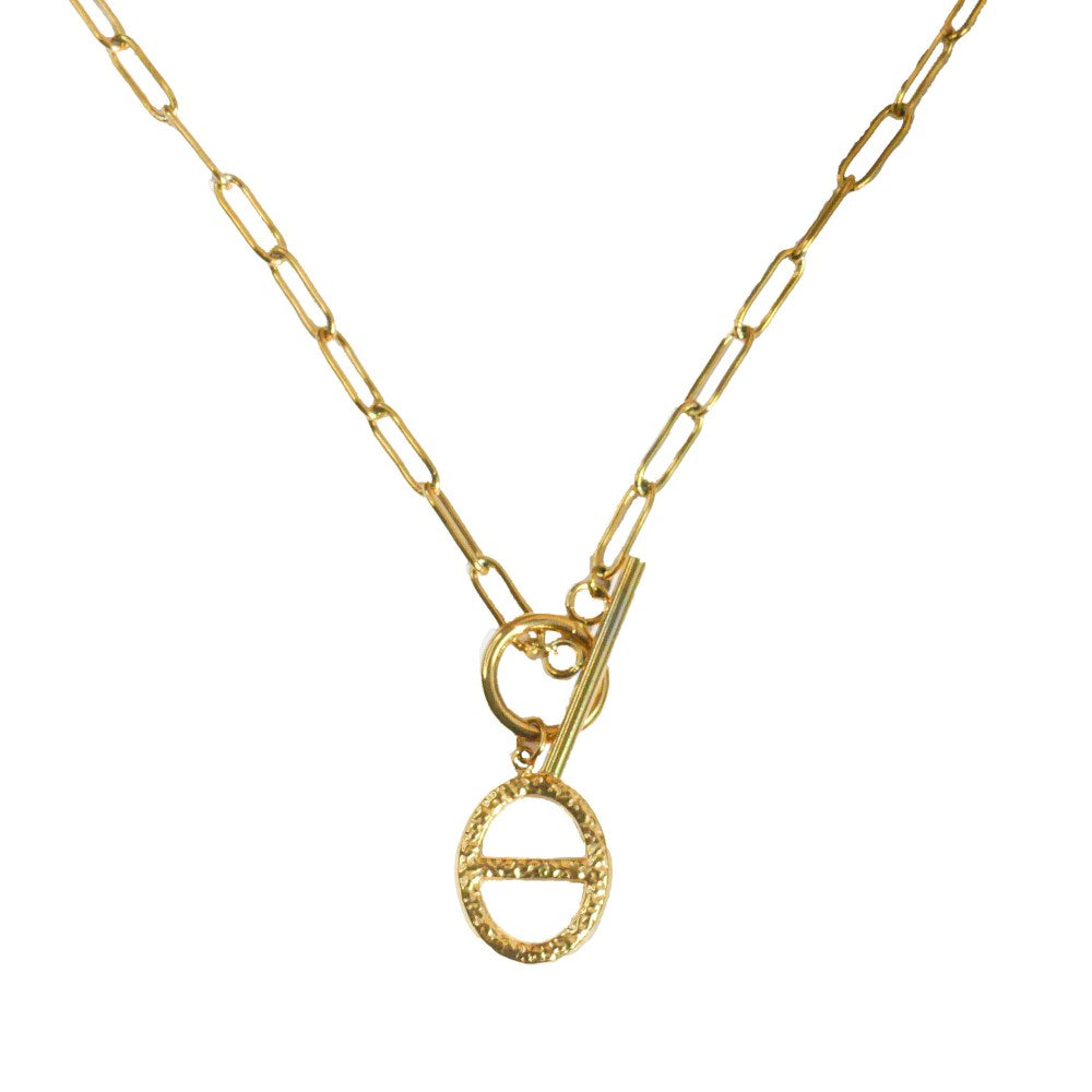 Collier grand maillon breloque ovale et fermoir T