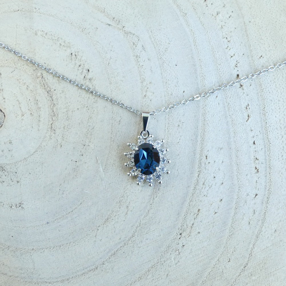 Collier pendentif cristal bleu