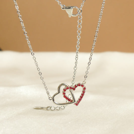 double coeur cristaux swarovski rouge et argent