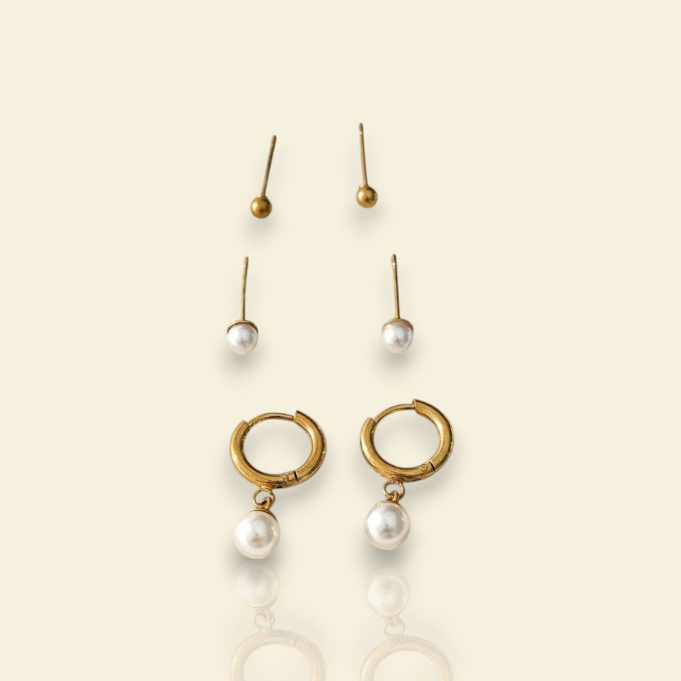 boucles dorées Viva, lot de trois paires de boucles d’oreilles tendance