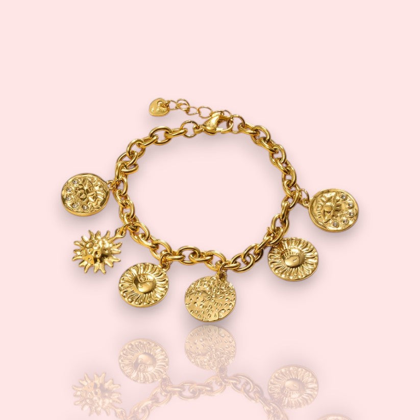 bracelet pendentif Sunset, un bracelet maille en acier inoxydable doré