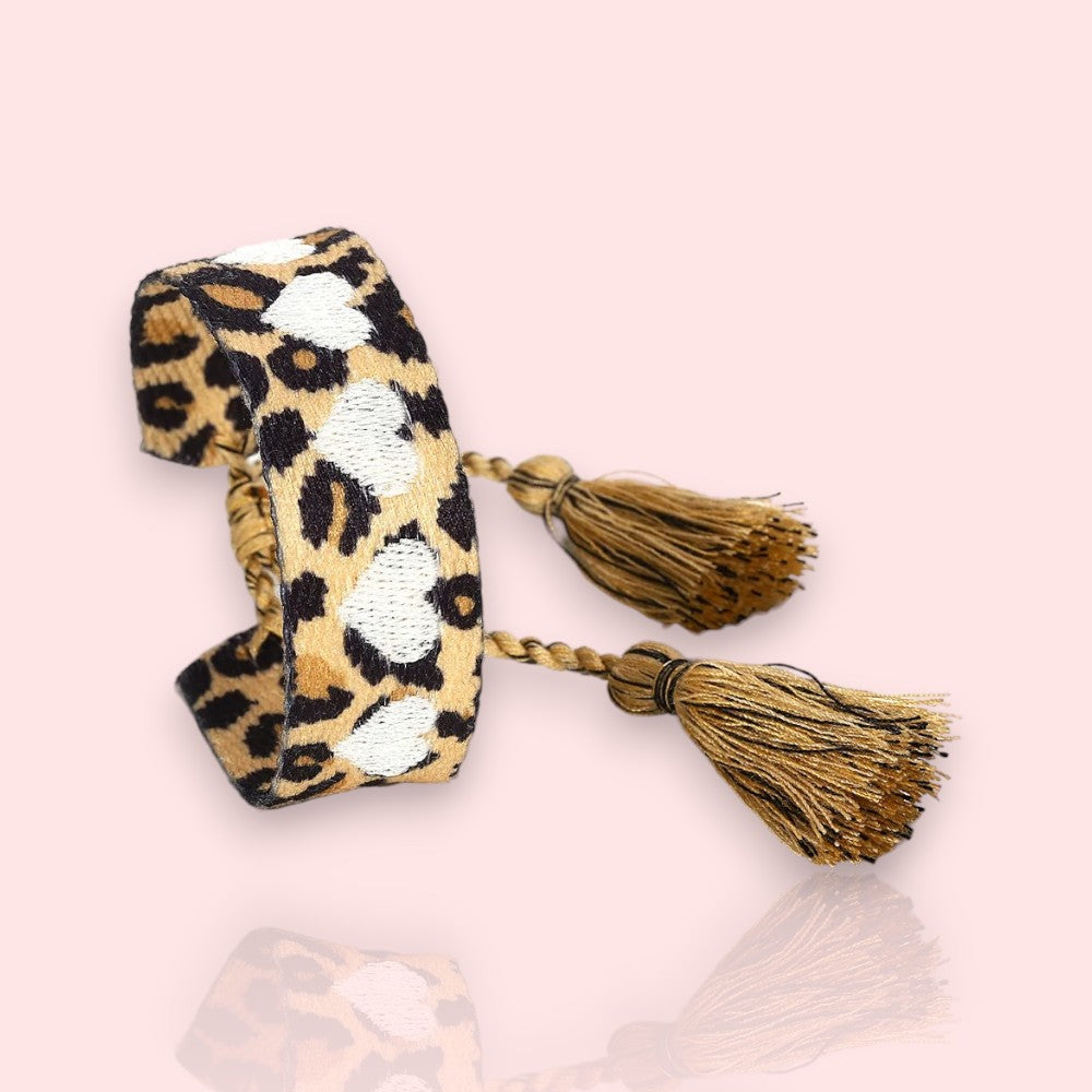bracelet tissu à nouer Léo Love, un bracelet en tissu pour femme au motif léopard