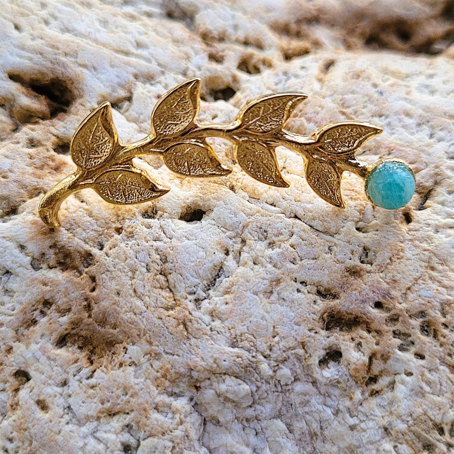 broche pour vêtement de femme Laurier en amazonite véritable accessoire mode