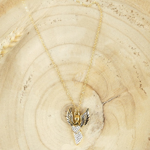 Collier ange orné de cristaux plaqué or