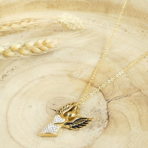 collier ange plaqué or orné de cristaux