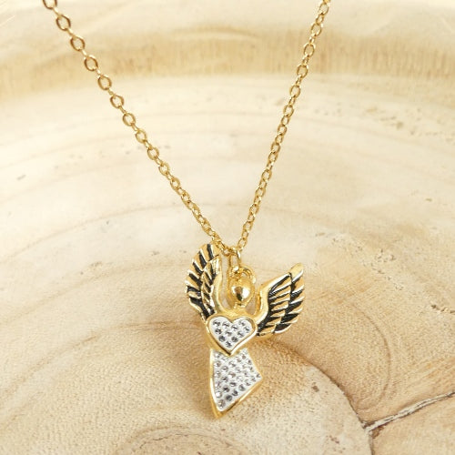 Collier ange orné de cristaux plaqué or