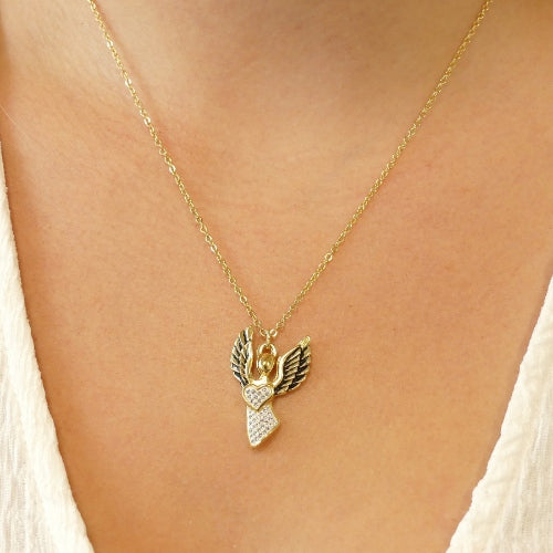 Collier ange orné de cristaux plaqué or