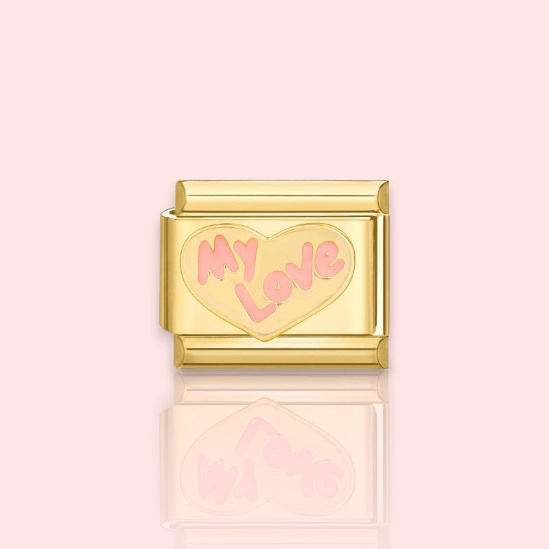 charm pour bracelet italien Bellissima doré motif cœur my love