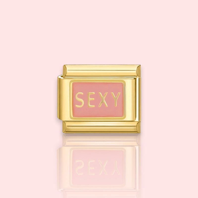 charm pour bracelet italien Bellissima doré motif sexy sur fond rose