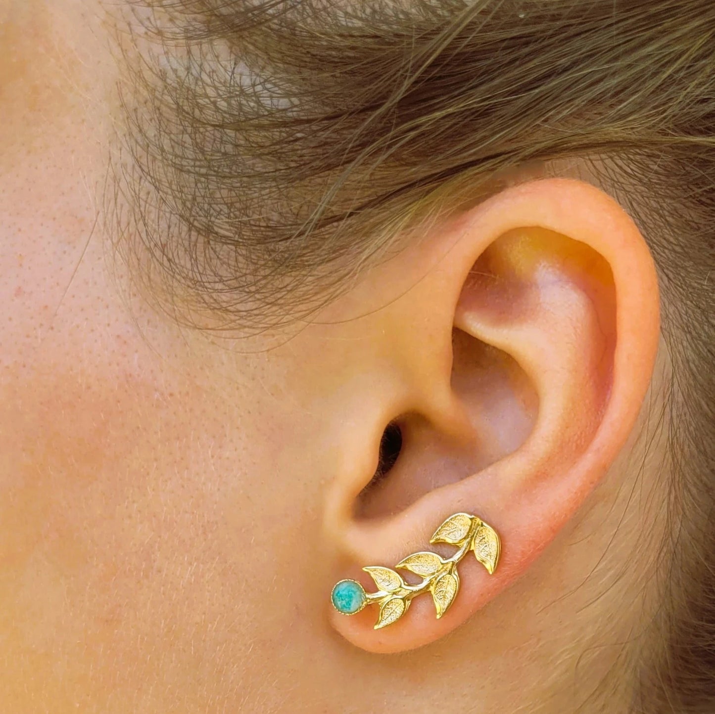 boucles d’oreilles anti-allergique climbers feuille de laurier et amazonite