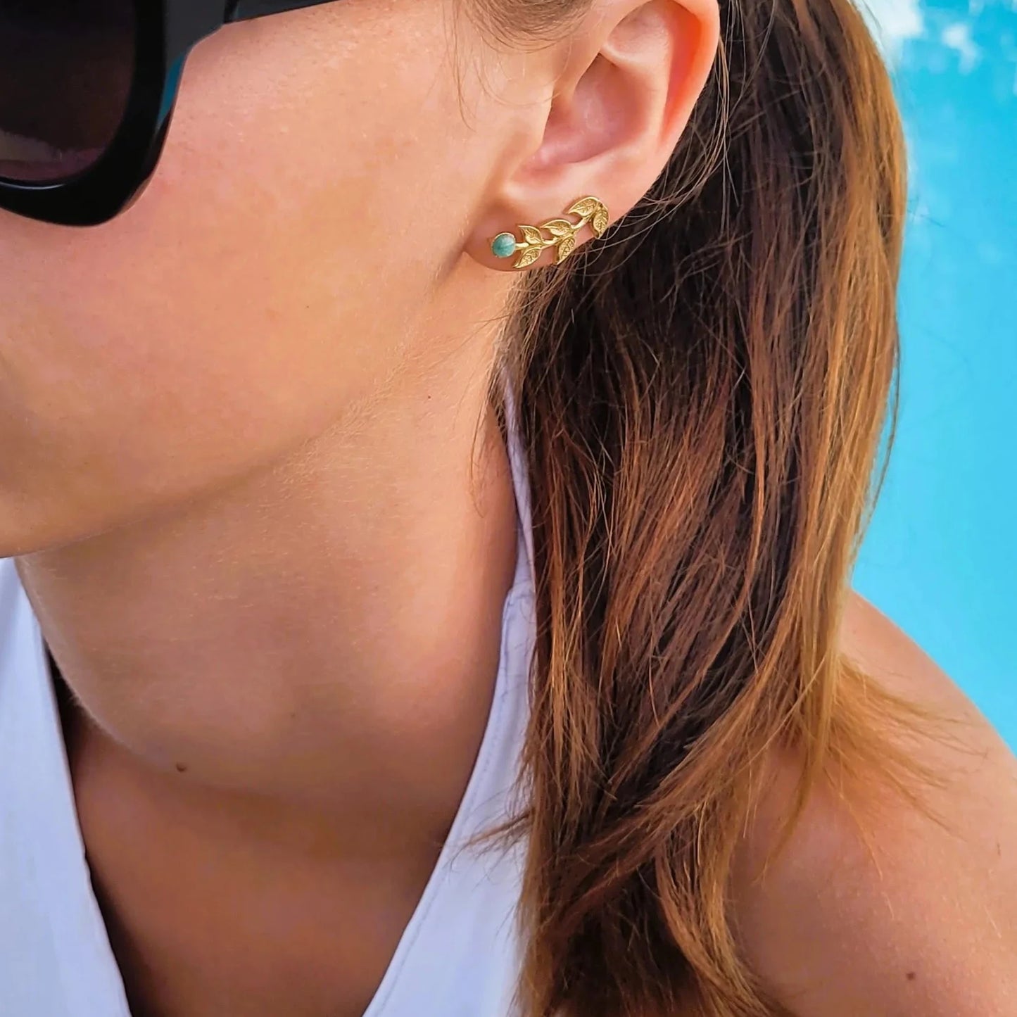 boucles d’oreilles climbers feuille de laurier et amazonite tendances 2024