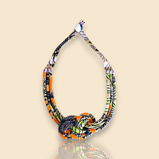 Collier tissu Haby, collier ethnique nœud drapé