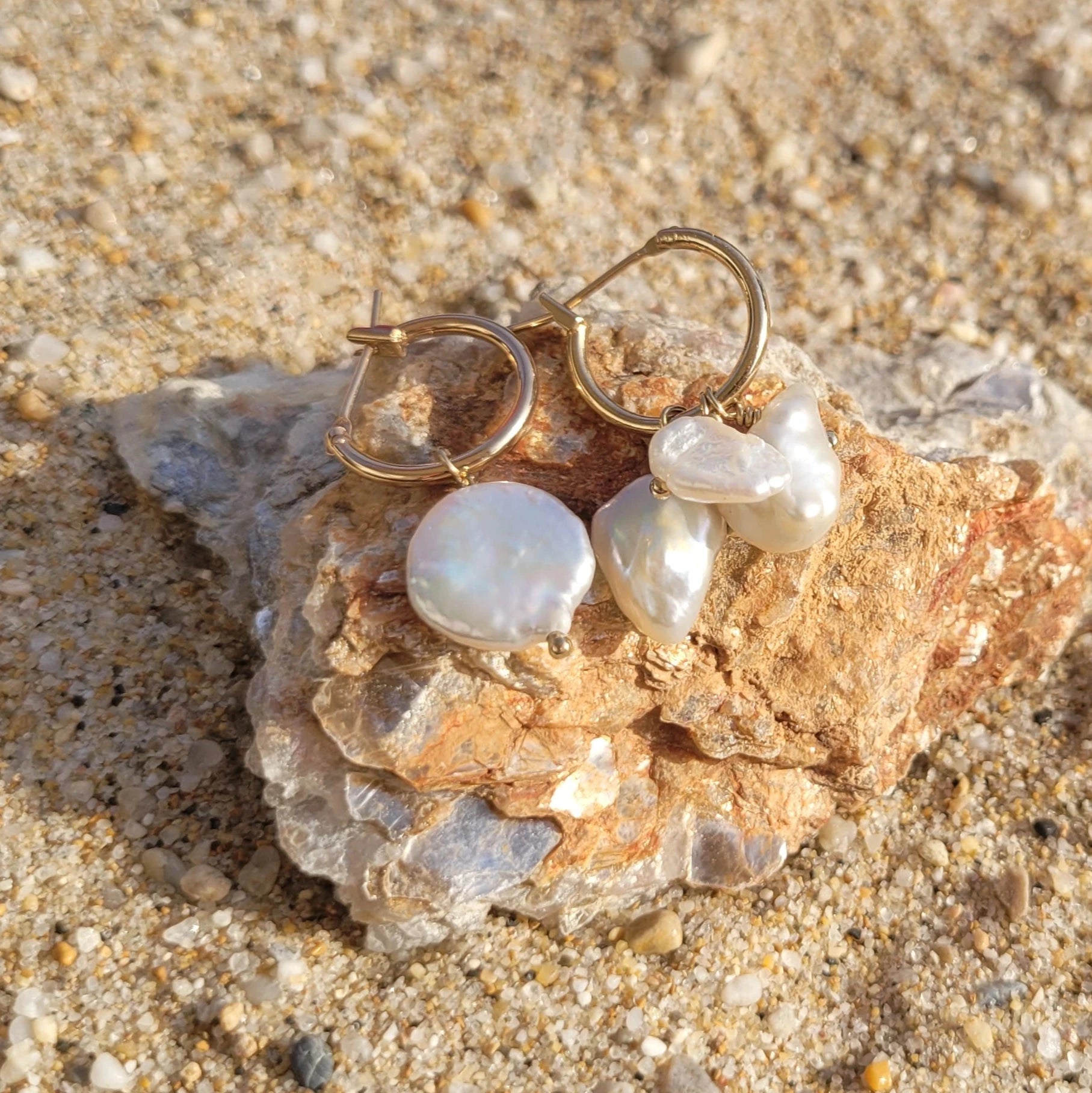 boucles d’oreilles perles Lagune en laiton plaqué or et perles de culture d’eau douce