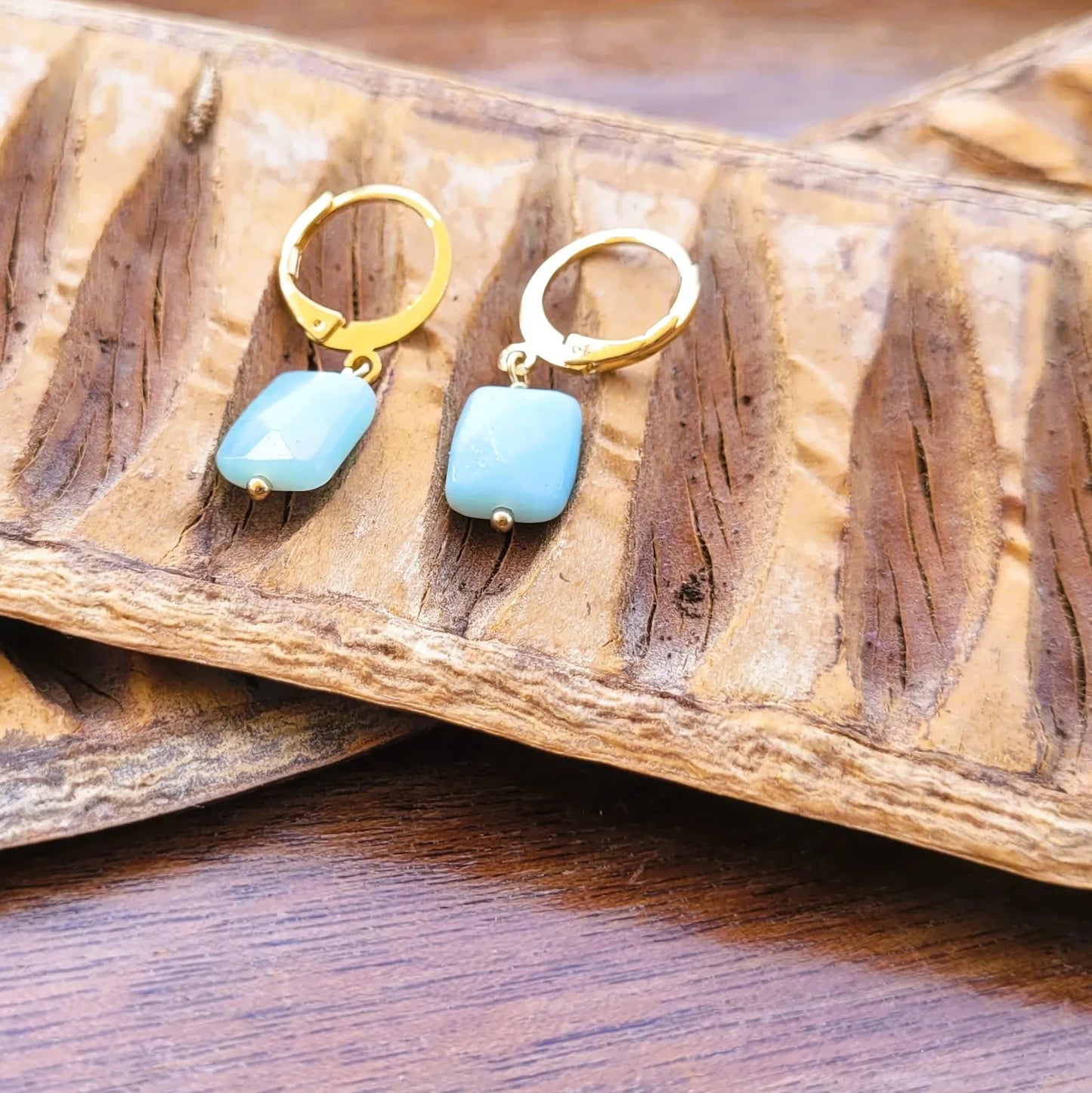 bijoux boucle d’oreille créoles Rê amazonite et laiton plaqué or