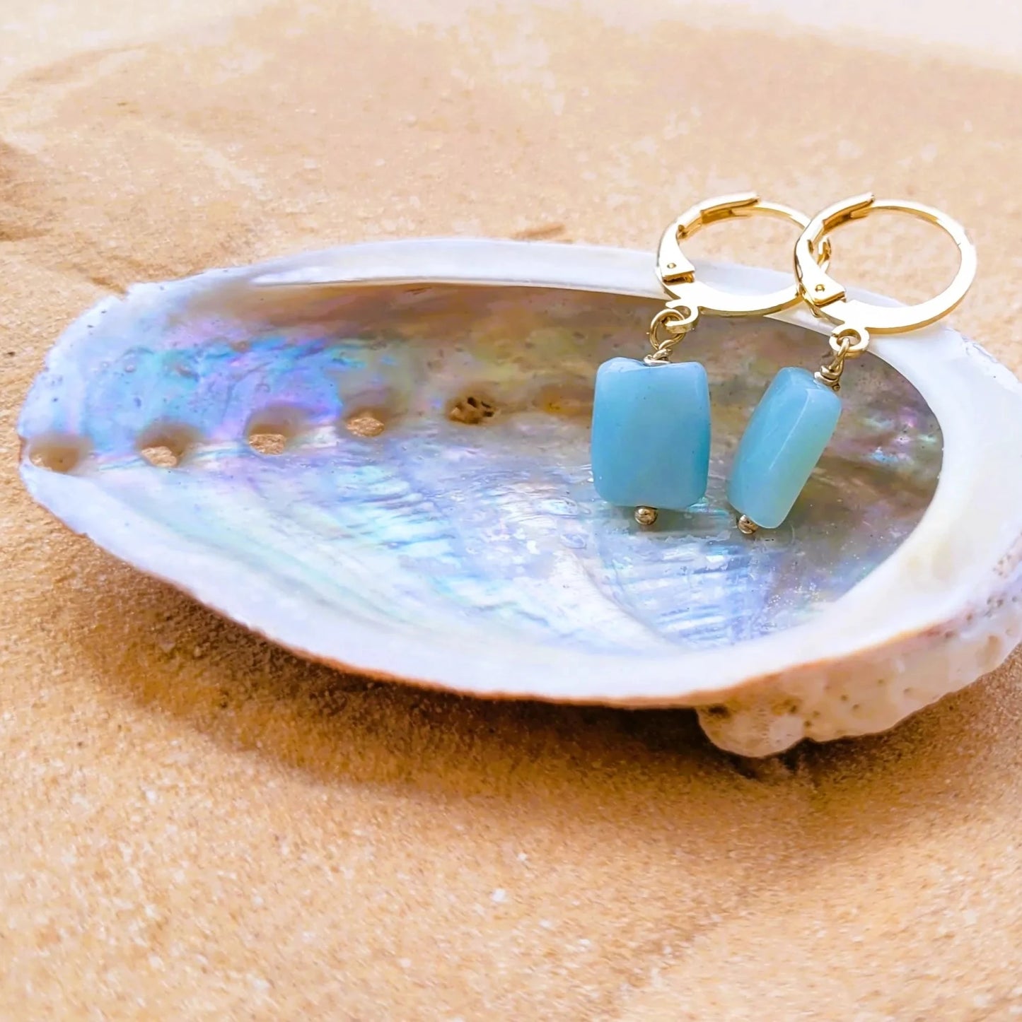 boucles d’oreilles créoles Rê amazonite et laiton plaqué or