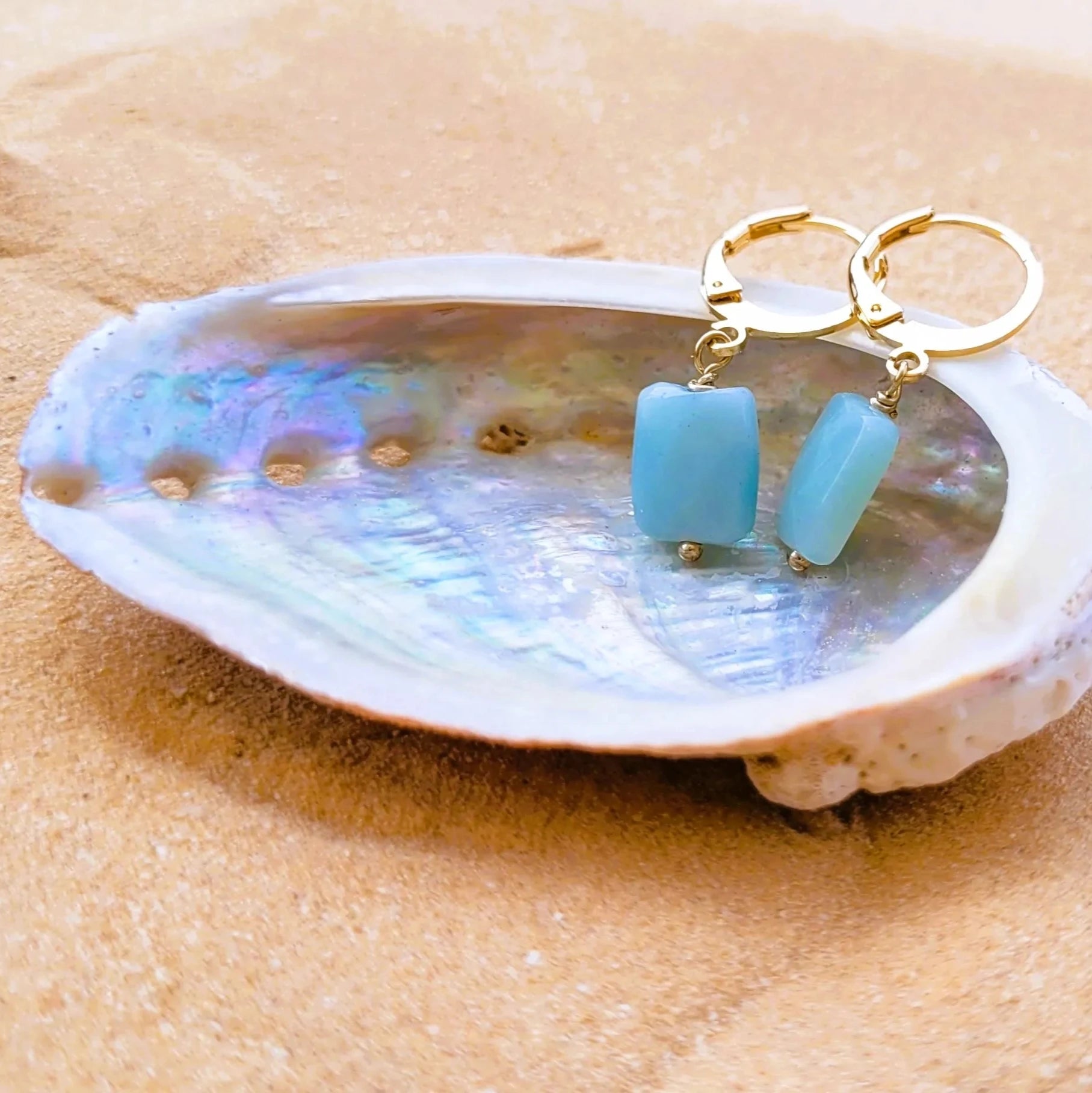 boucles d’oreilles créoles Rê amazonite et laiton plaqué or