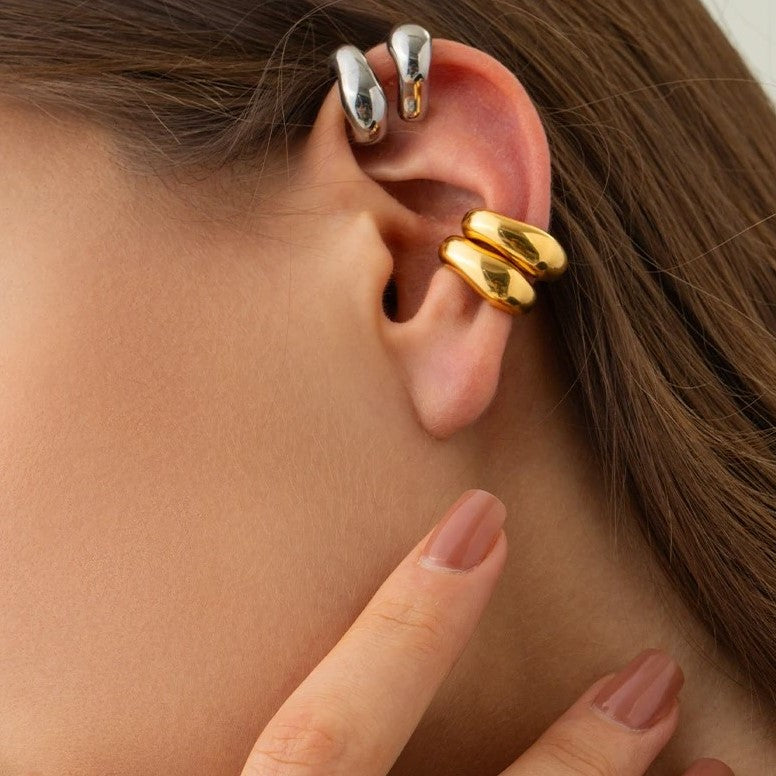 earcuff doré Sculptura en acier inoxydable, des bagues pour des oreilles non percées