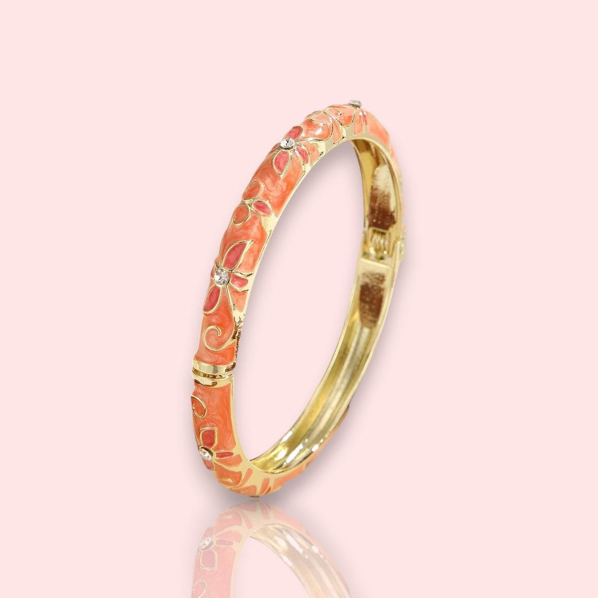Bracelet jonc Bloom, en émail corail