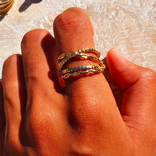 Bague anneaux texturés entrelacés