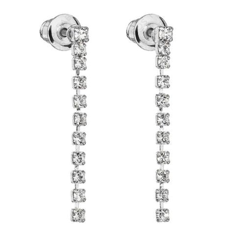 Boucles d'oreilles pendantes argentées sur rideau de cristaux