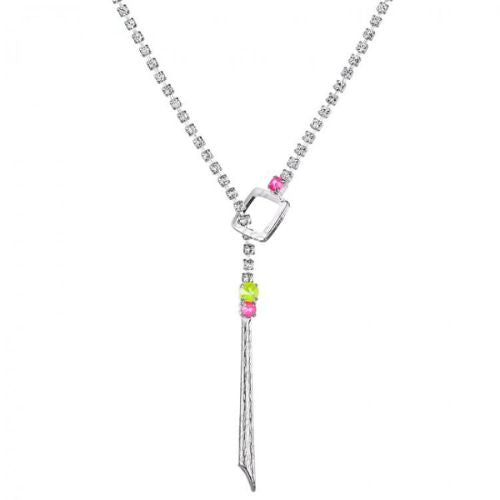 Collier sur rideau de cristaux clair et pierres