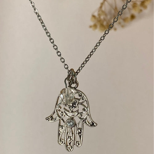 Collier main de Fatima eclat cristal et argent