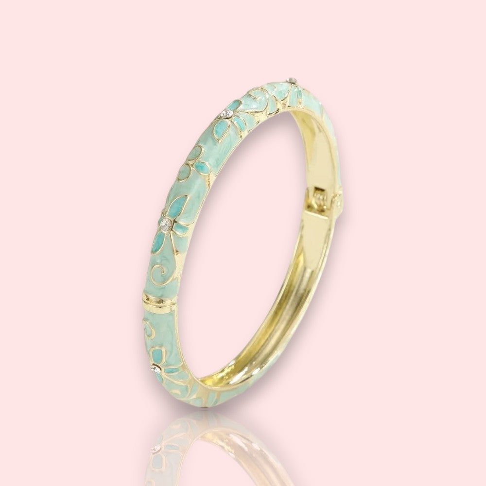 Bracelet jonc Bloom, en émail vert opaline