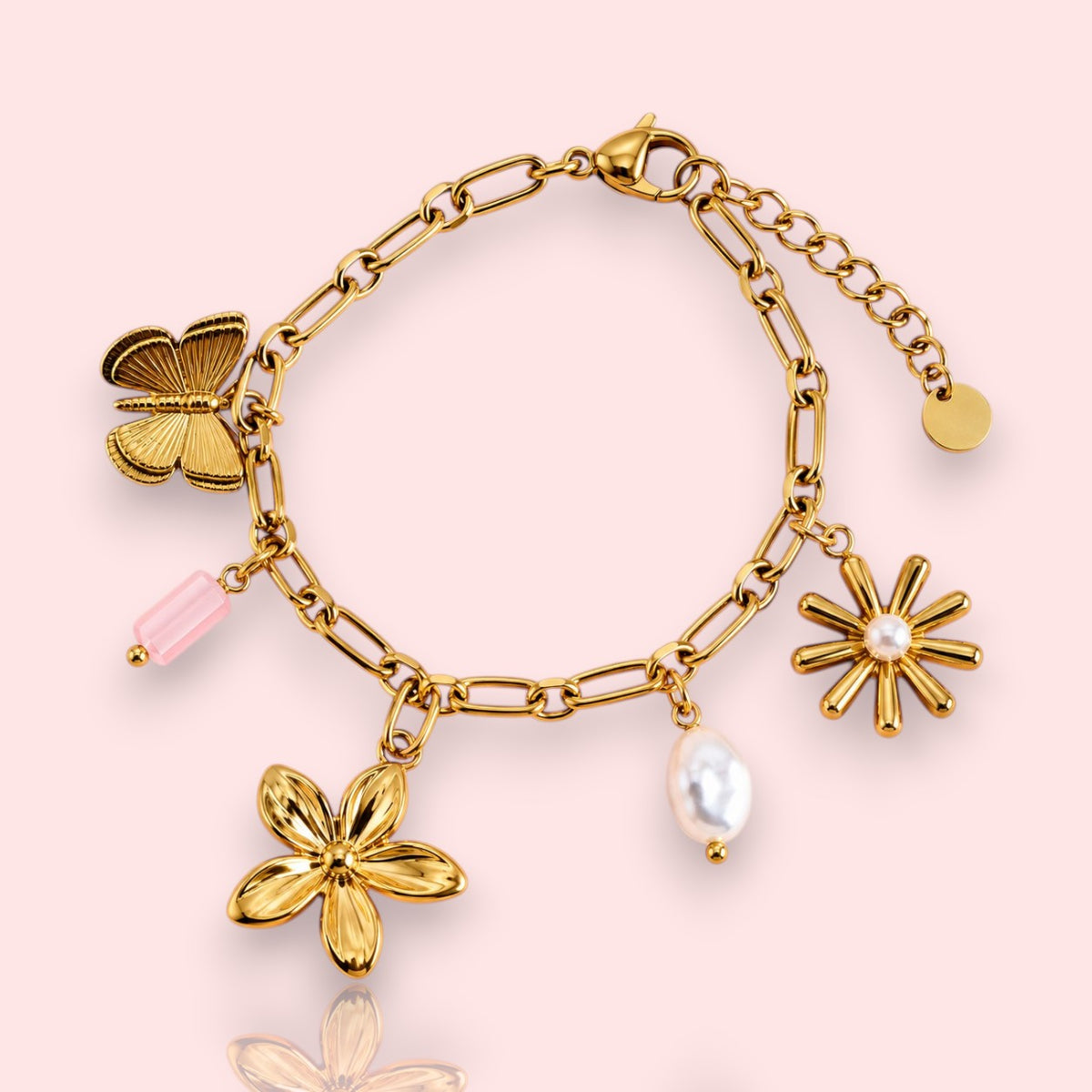 Bracelet à breloques fleurs et papillon doré Capucine