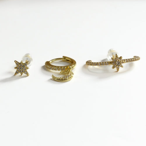 Boucle d’oreille 3 trous Trilogie dorée céleste