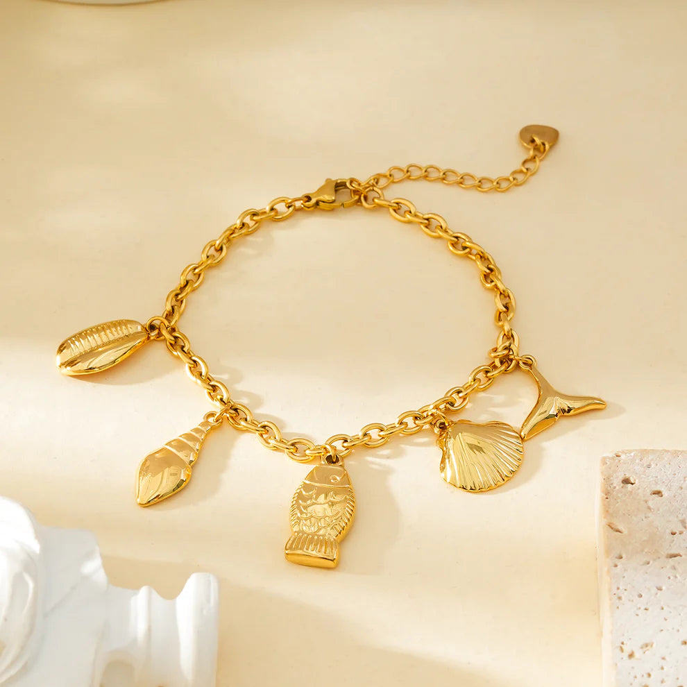 Bracelet pendentif Sea, breloques marines dorées