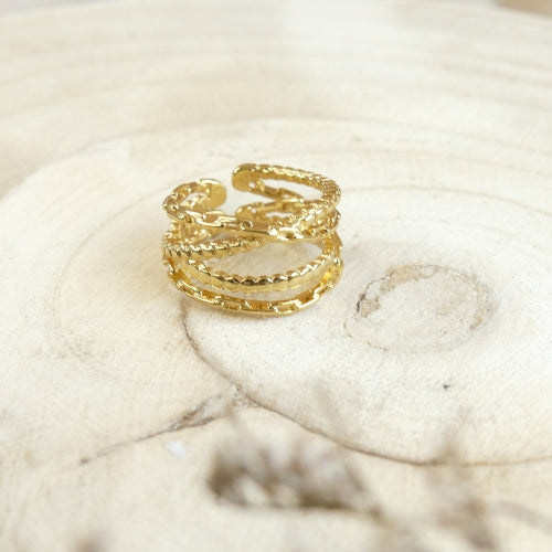 Bague Bandeau Ouverte à Motifs Texturés En Métal Doré - Style Bohème - Occasion