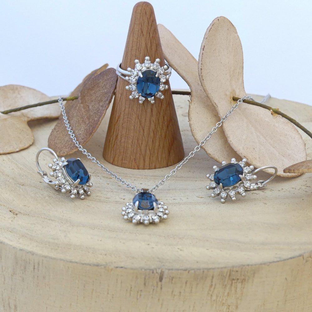 Parure de 3 bijoux cristal Swarovski bleu