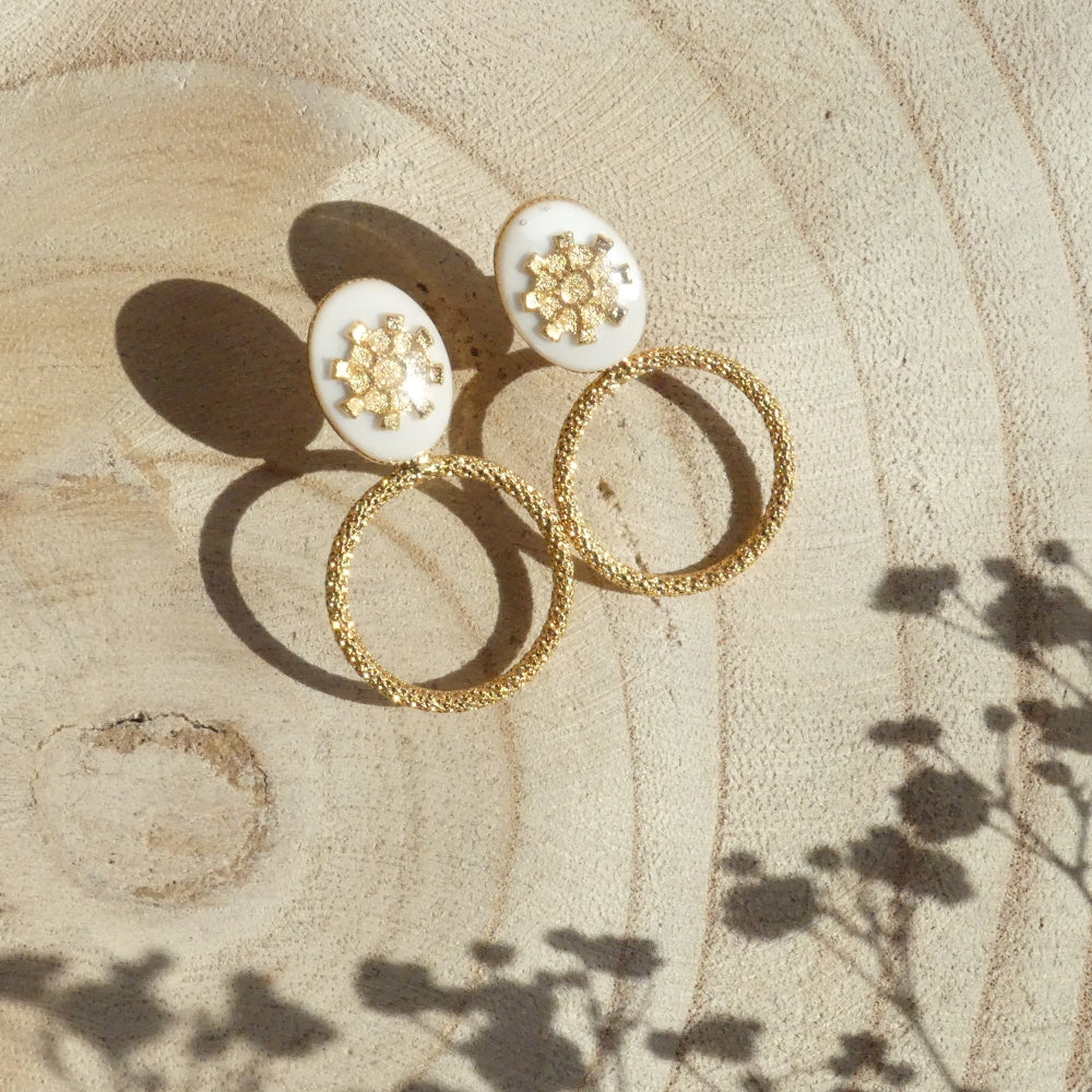 Boucles d'oreilles pendantes résine époxy blanc
